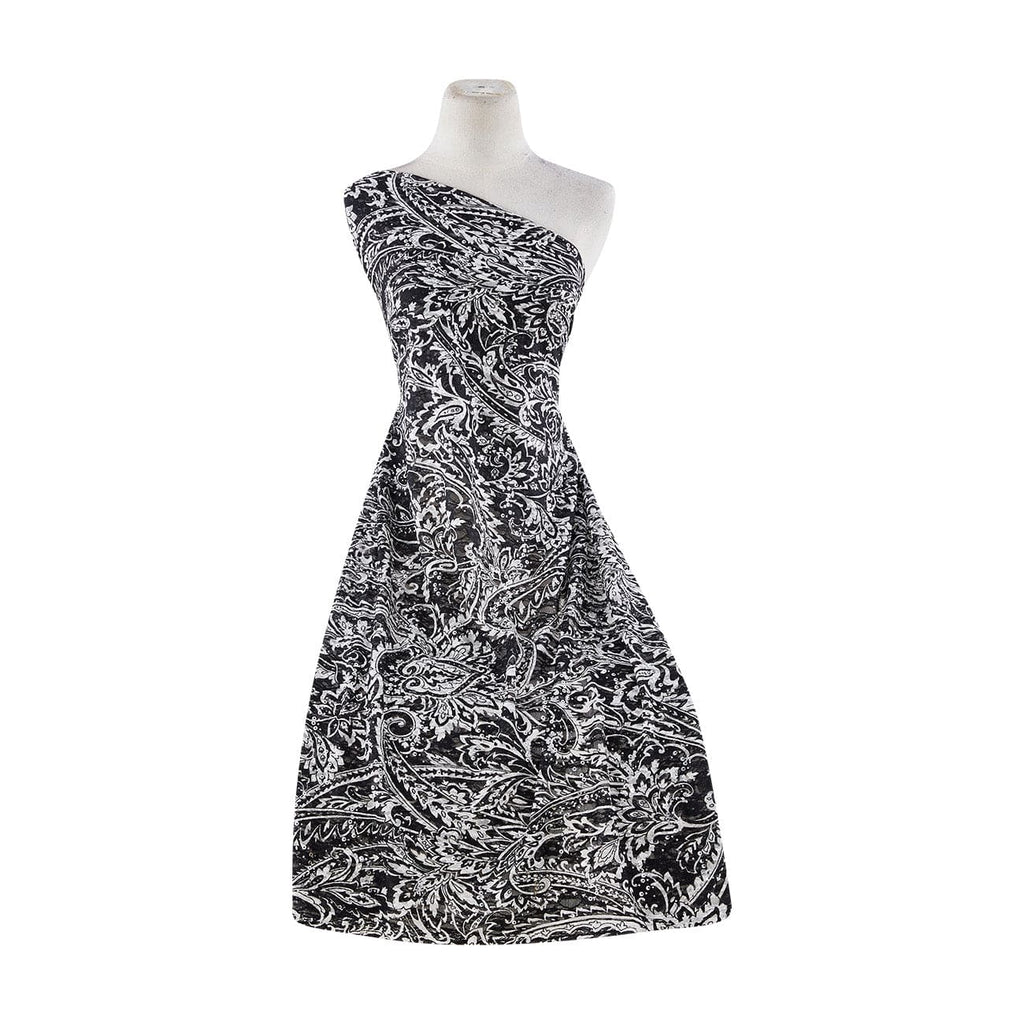 IVORY/BLACK | 9651 TRANS - SCROLL PAISLEY PRINT WITH TRANS ON LACE - Zelouf Fabrics