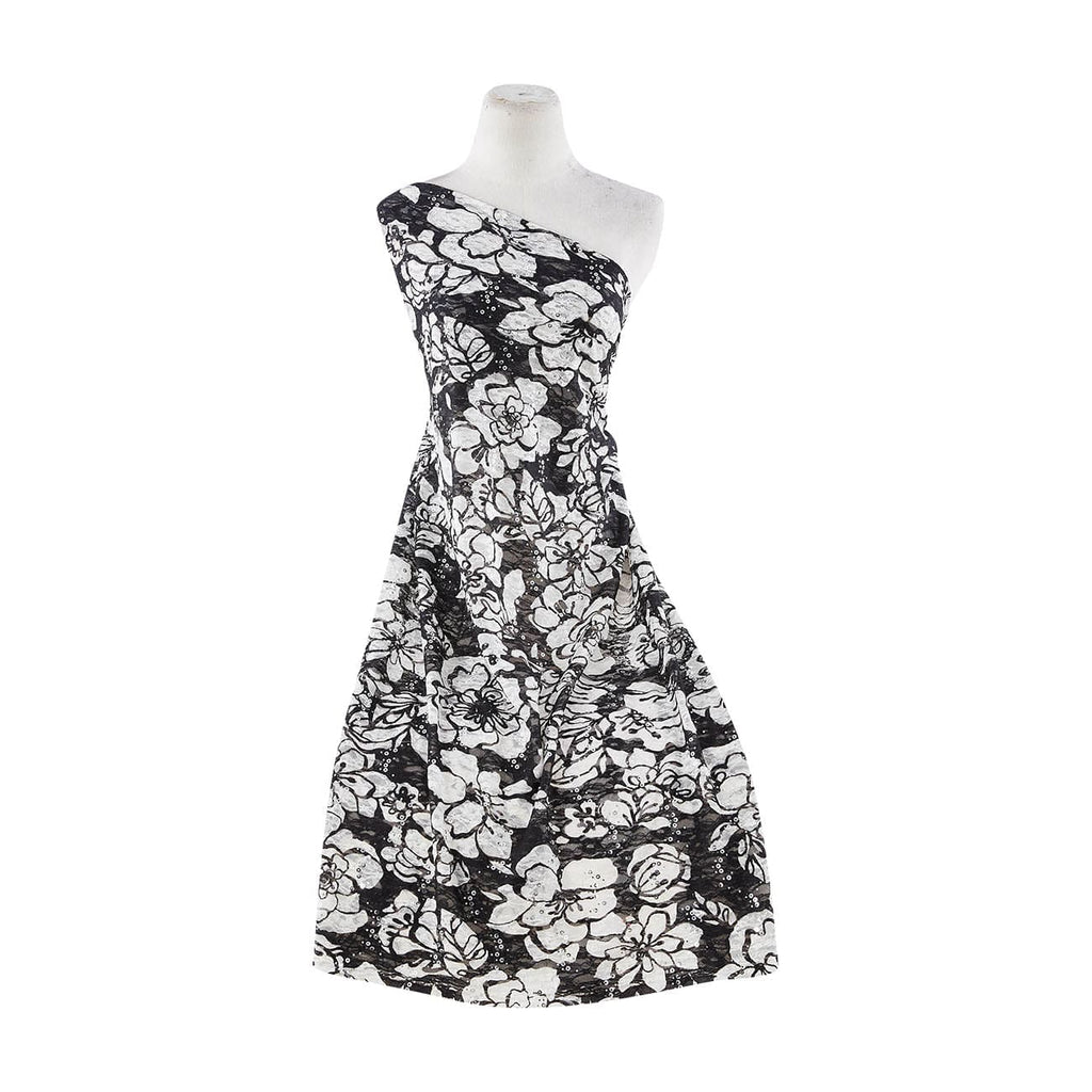 CARIBBEAN FLORAL PRINT WITH TRANS ON LACE  | 9653 TRANS IVORY/BLACK - Zelouf Fabrics