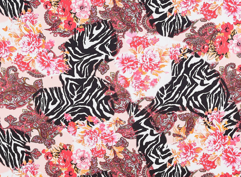 PINK/WHITE | 9664-404 - ZEBRA PAISLEY FLORAL PRINT ON CHARMEUSE - Zelouf Fabrics