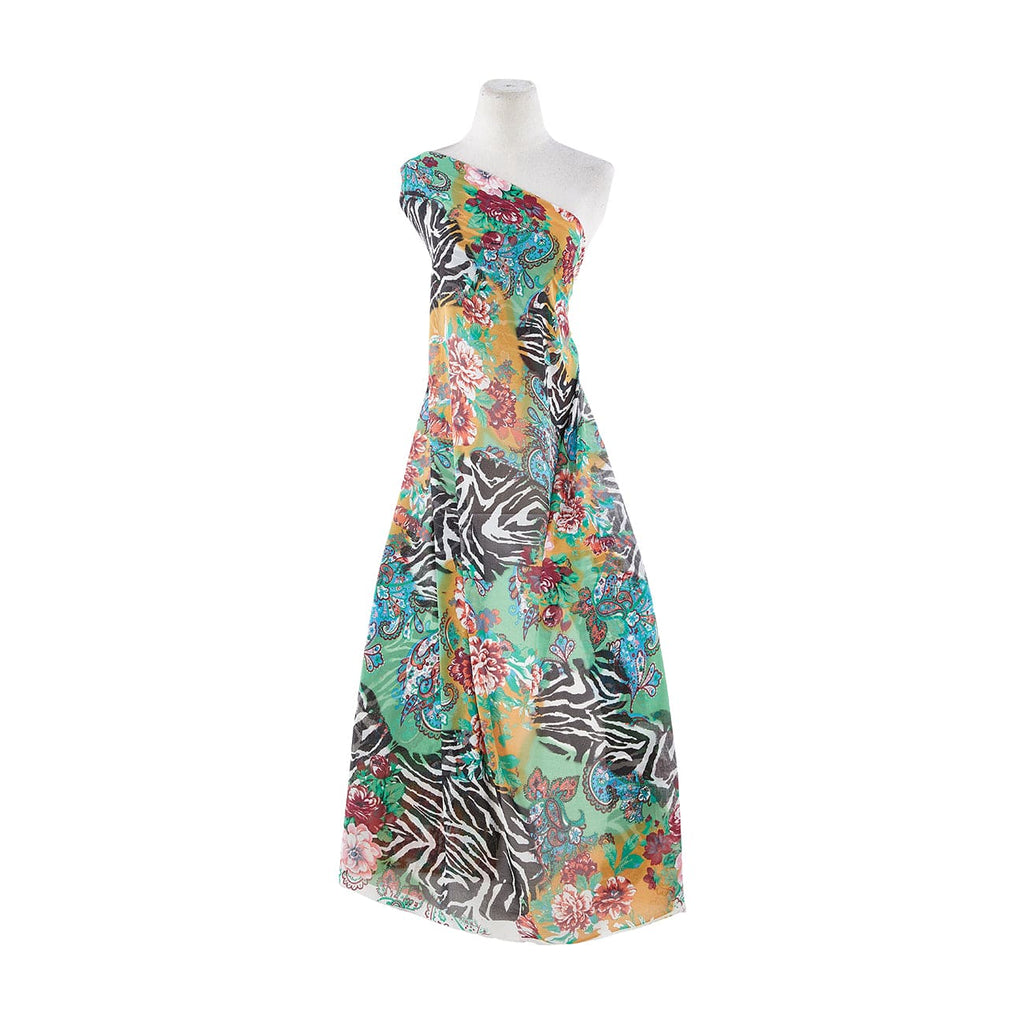MINT/GOLD | 9664-835 - ZEBRA PAISLEY FLORAL PRINT ON HIGH MULTI CHIFFON - Zelouf Fabrics