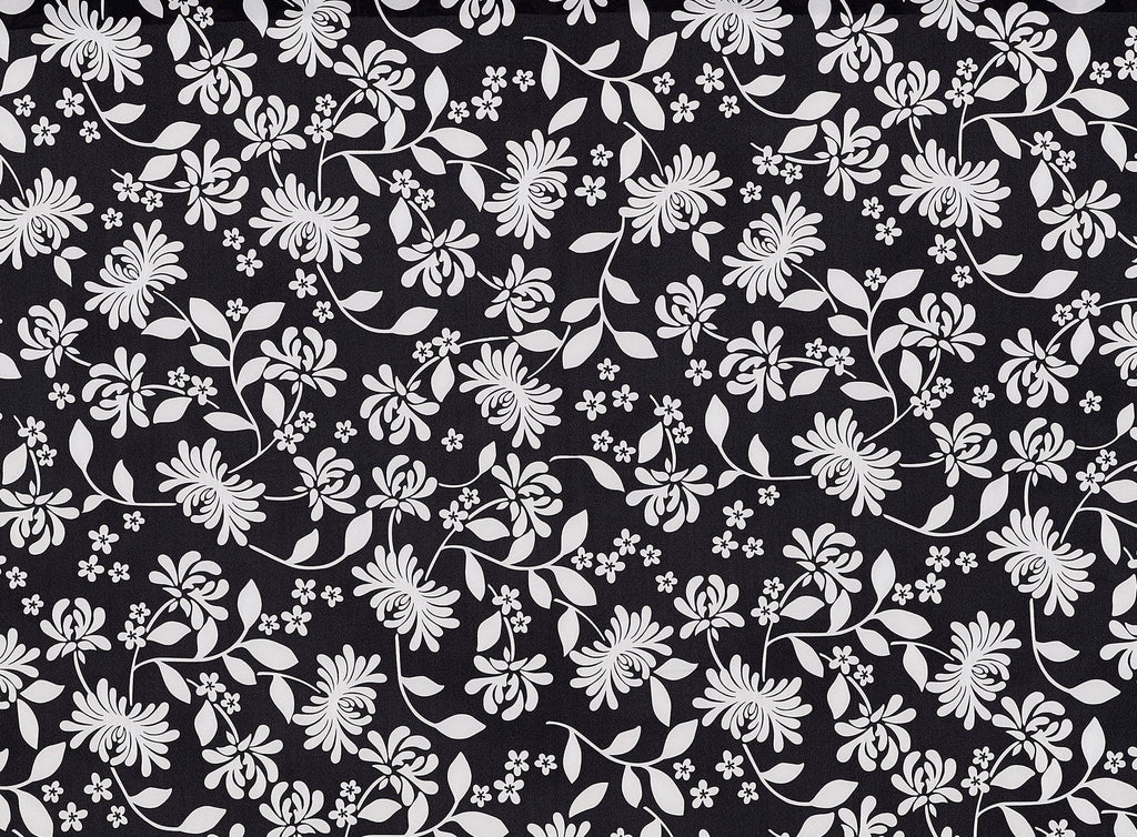 BLACK/IVORY | 9688-6919 - LOTUS FLOWER PRINT ON SASSY STRETCH TAFFETA - Zelouf Fabrics