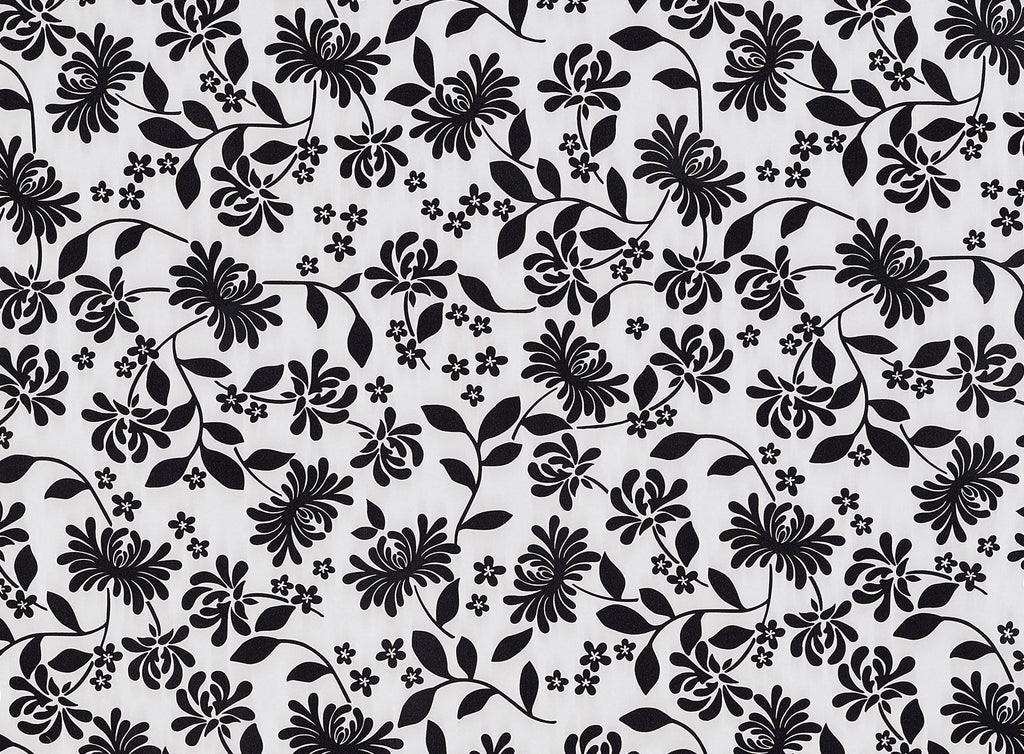 IVORY/BLACK | 9688-6919 - LOTUS FLOWER PRINT ON SASSY STRETCH TAFFETA - Zelouf Fabrics