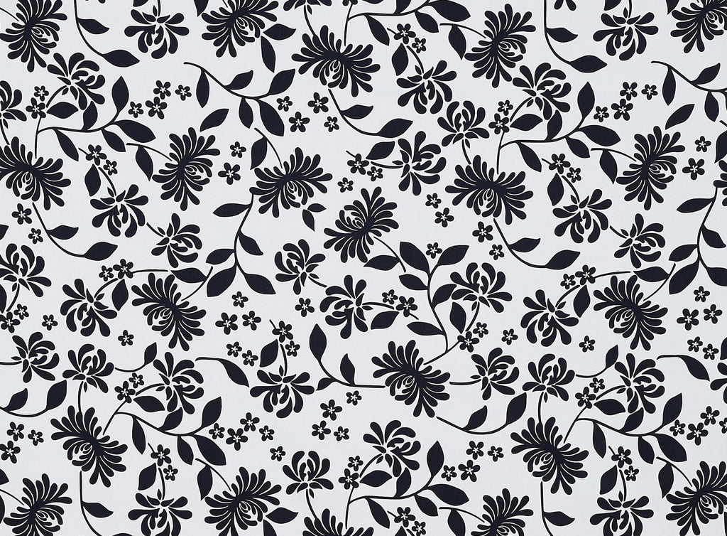IVORY/BLACK | 9688-7901 - LOTUS FLOWER PRINT ON MILANO STRETCH SATIN - Zelouf Fabrics