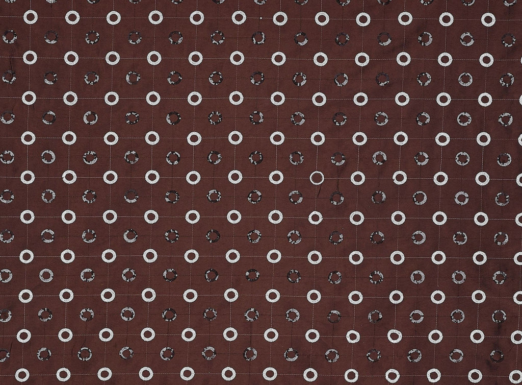BRONZE COIN | 9704-6085 - TWO-COLOR CIRCLE SEQUINS ON ALEXANDRA N/P TAFFETA - Zelouf Fabrics