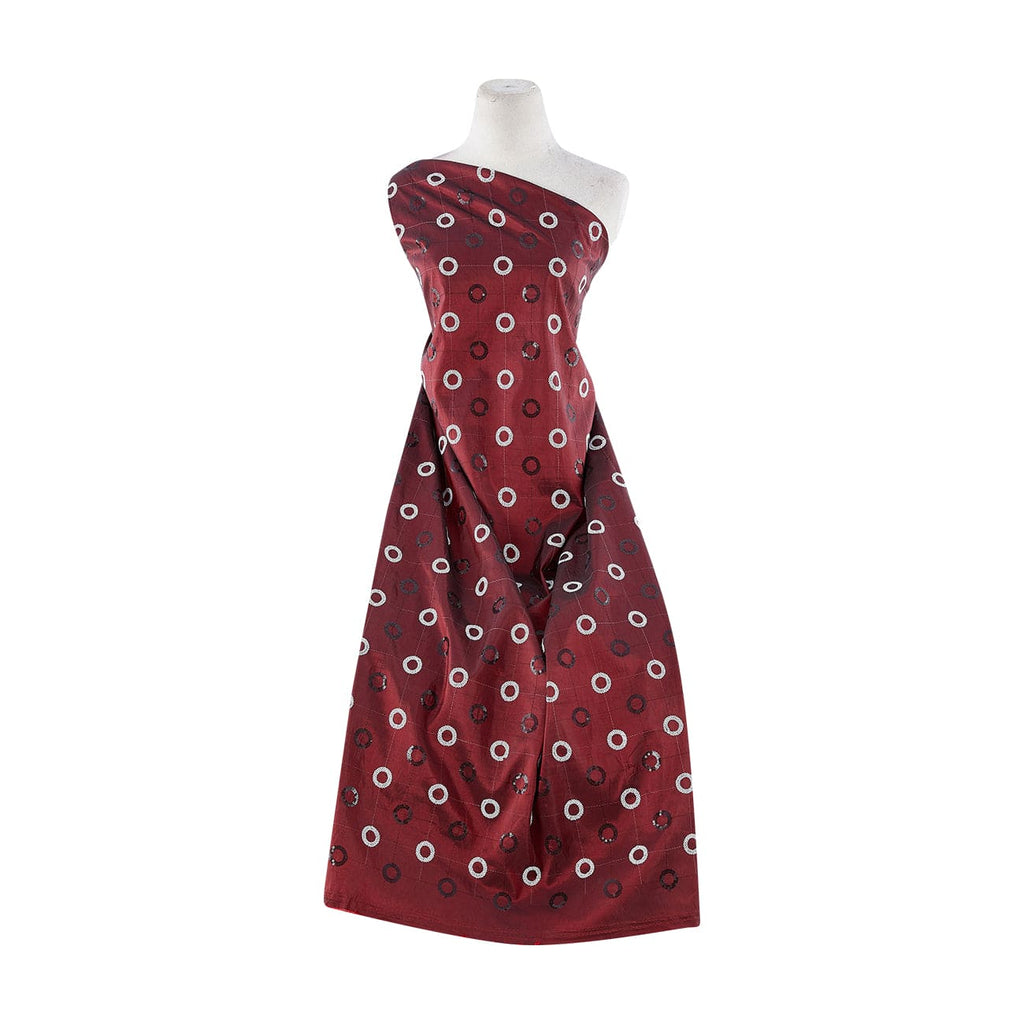 GARNET COIN | 9704-6085 - TWO-COLOR CIRCLE SEQUINS ON ALEXANDRA N/P TAFFETA - Zelouf Fabrics
