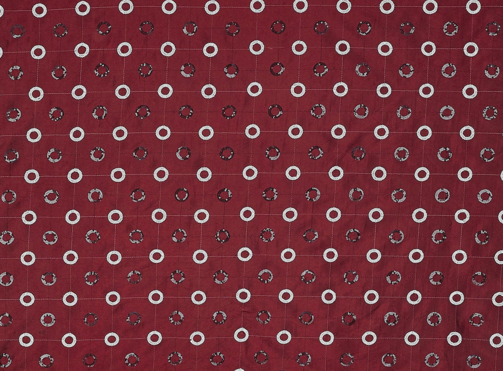 GARNET COIN | 9704-6085 - TWO-COLOR CIRCLE SEQUINS ON ALEXANDRA N/P TAFFETA - Zelouf Fabrics