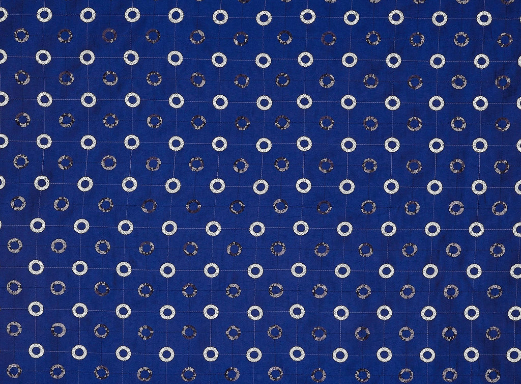 ROYAL COIN | 9704-6085 - TWO-COLOR CIRCLE SEQUINS ON ALEXANDRA N/P TAFFETA - Zelouf Fabrics