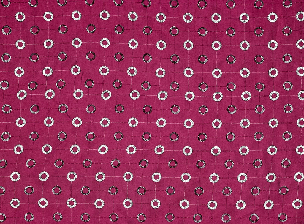 RUBY COIN | 9704-6085 - TWO-COLOR CIRCLE SEQUINS ON ALEXANDRA N/P TAFFETA - Zelouf Fabrics