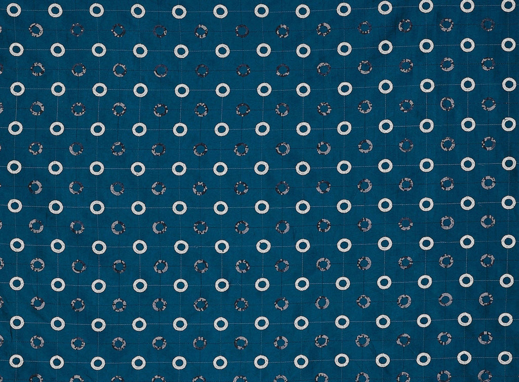 TEAL COIN | 9704-6085 - TWO-COLOR CIRCLE SEQUINS ON ALEXANDRA N/P TAFFETA - Zelouf Fabrics