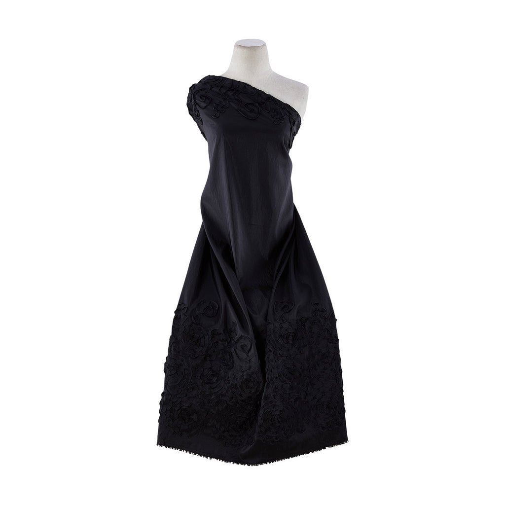 DOUBLE BORDER SQUIGGLY SUTASH ON ALEXANDRA N/P TAFF  | 9705-6085 BLACK/BLACK - Zelouf Fabrics