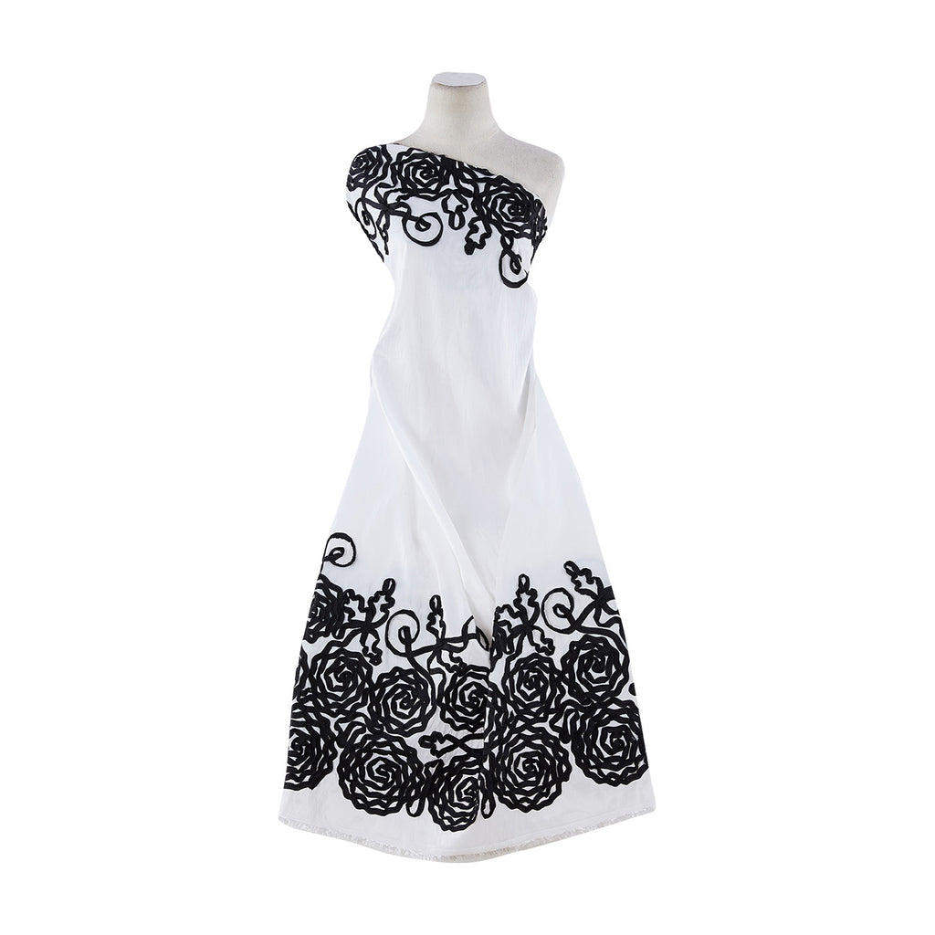 DOUBLE BORDER SQUIGGLY SUTASH ON ALEXANDRA N/P TAFF  | 9705-6085 WHITE/BLACK - Zelouf Fabrics
