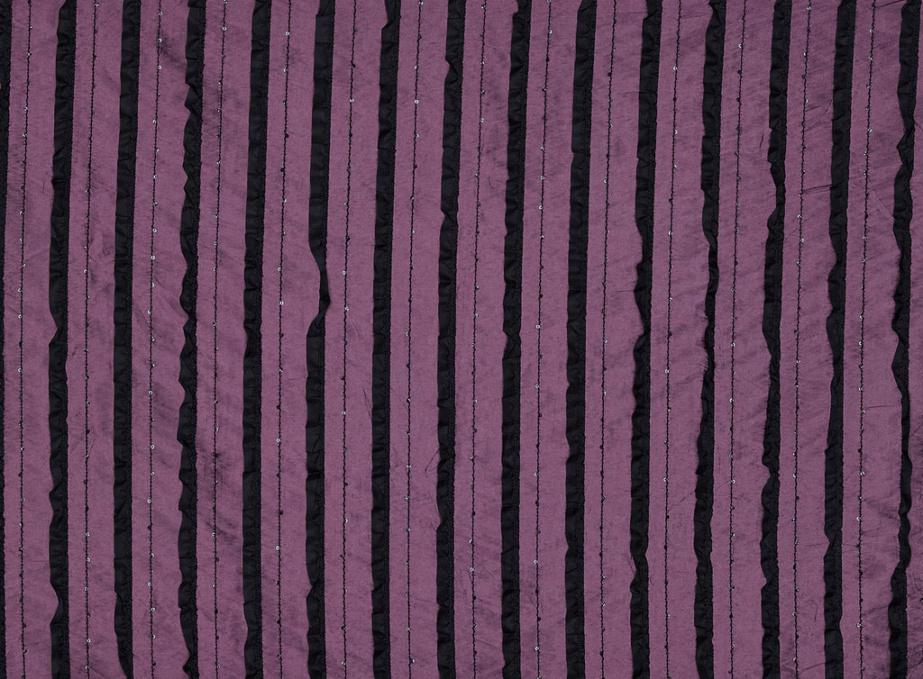 BLACK RUFFLE AND SEQUINS ON ALEXANDRA N/P TAFFETA  | 9706-6085  - Zelouf Fabrics