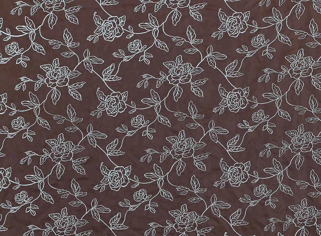ALL OVER ROSE EMB ON 2-PLY ORGANZA  | 9729-949 BROWN/AQUA - Zelouf Fabrics