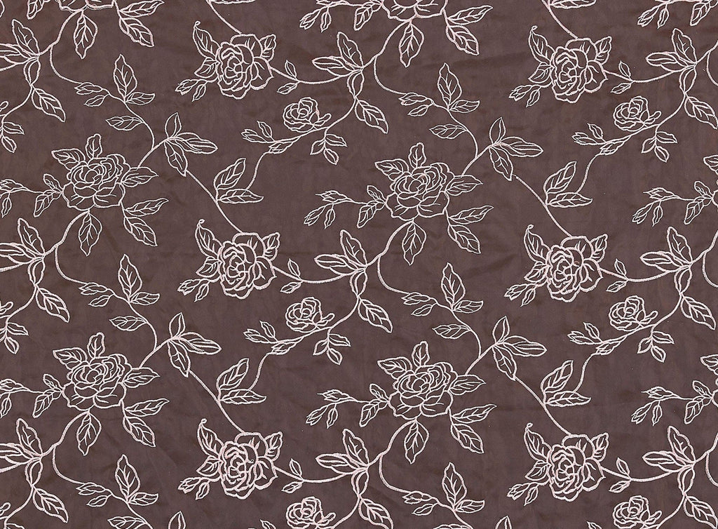 BROWN/CORAL | 9729-949 - ALL OVER ROSE EMB ON 2-PLY ORGANZA - Zelouf Fabrics