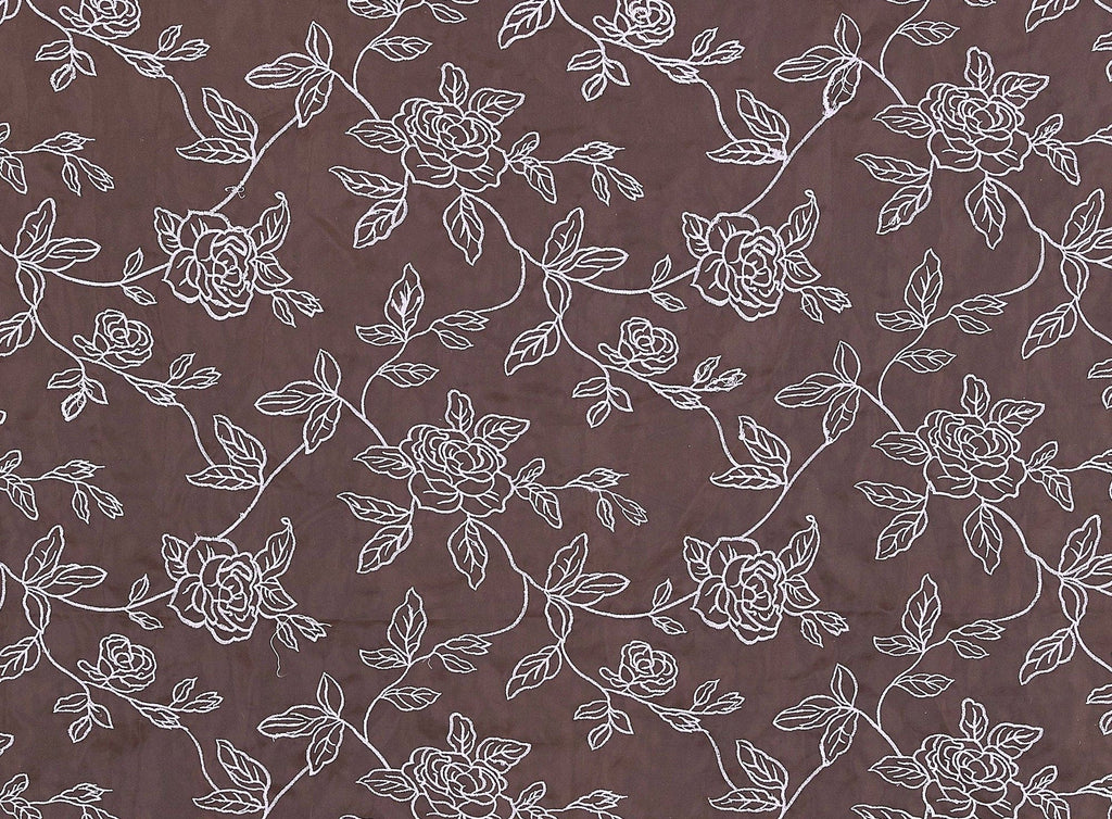 ALL OVER ROSE EMB ON 2-PLY ORGANZA  | 9729-949 BROWN/LILAC - Zelouf Fabrics