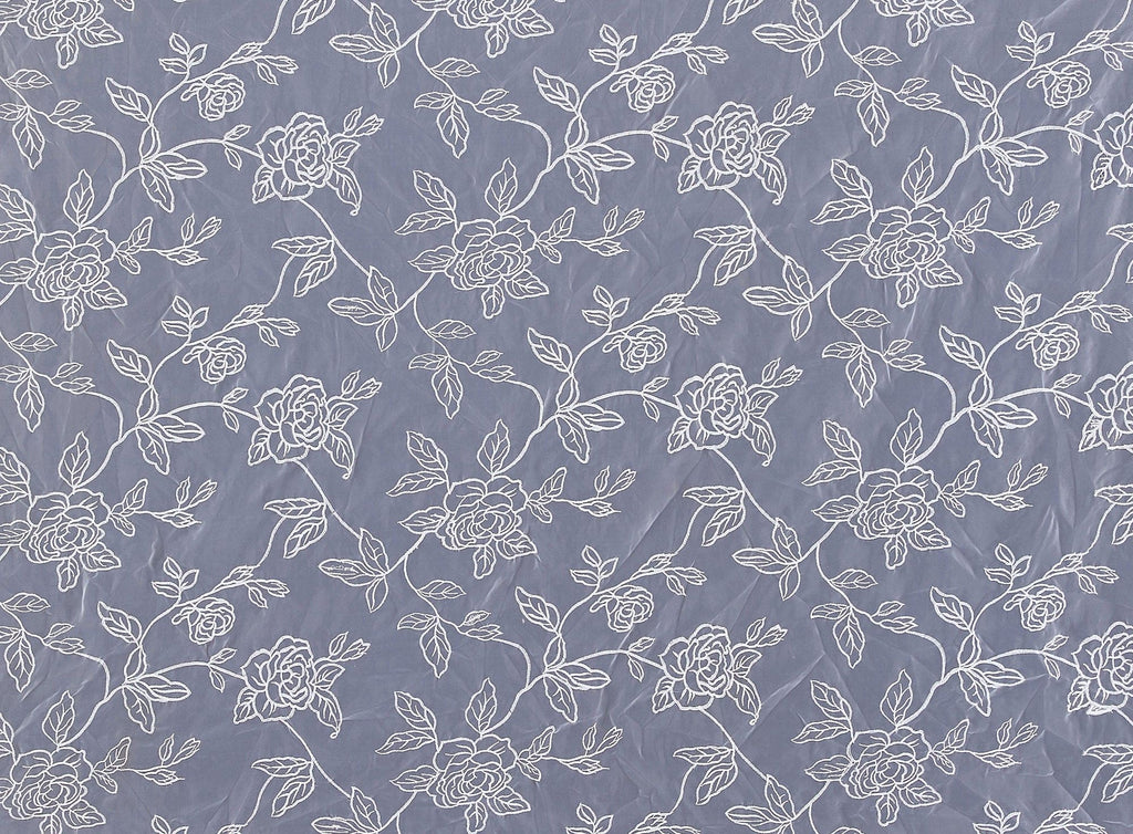 WHITE/WHITE | 9729-949 - ALL OVER ROSE EMB ON 2-PLY ORGANZA - Zelouf Fabrics