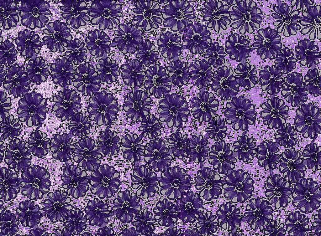 BLACK/PURPLE | 9750-1060 - FLOWER TAPE EMB AND SEQUINS ON TULLE - Zelouf Fabrics
