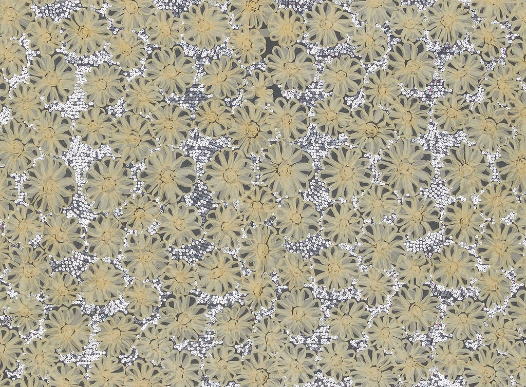 SWEET YELLOW | 9750-1060 - FLOWER TAPE EMB AND SEQUINS ON TULLE - Zelouf Fabrics