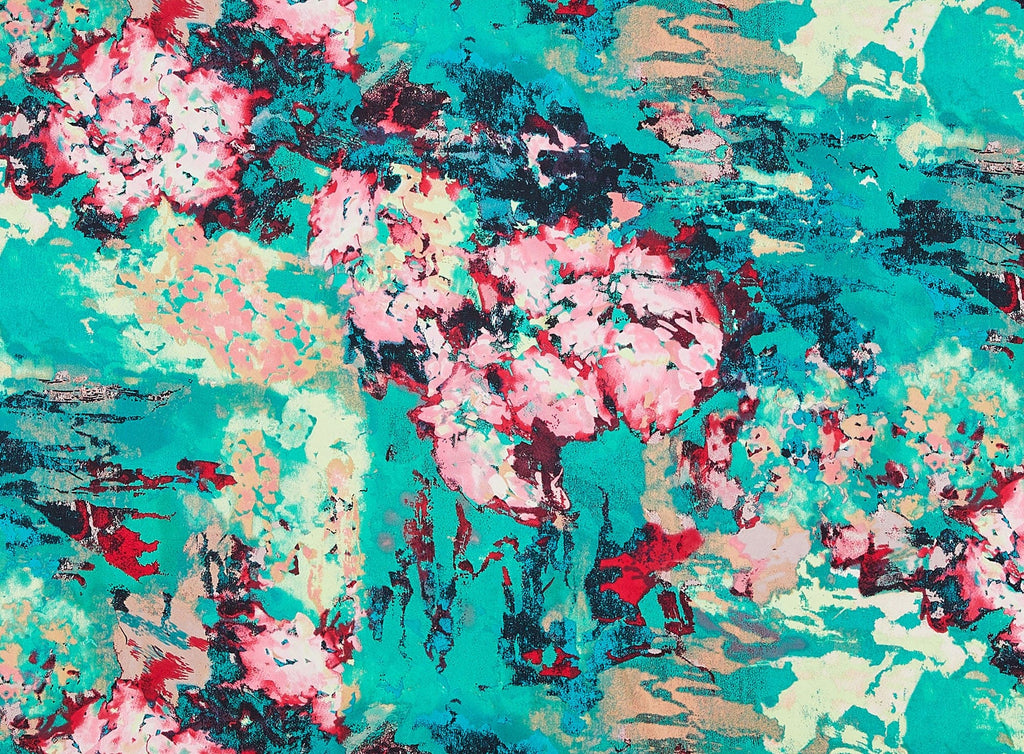 MONET ROSE | 9755-404 - ABSTRACT FLOWER PRINT ON CHARMEUSE - Zelouf Fabrics