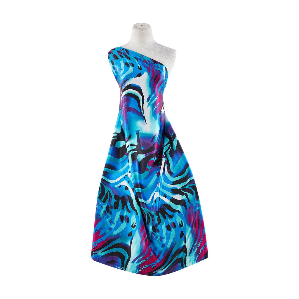 BLUE/TURQ/RED | 9803-404 - ZEBRA LEOPARD PRINT ON CHARMEUSE - Zelouf Fabrics