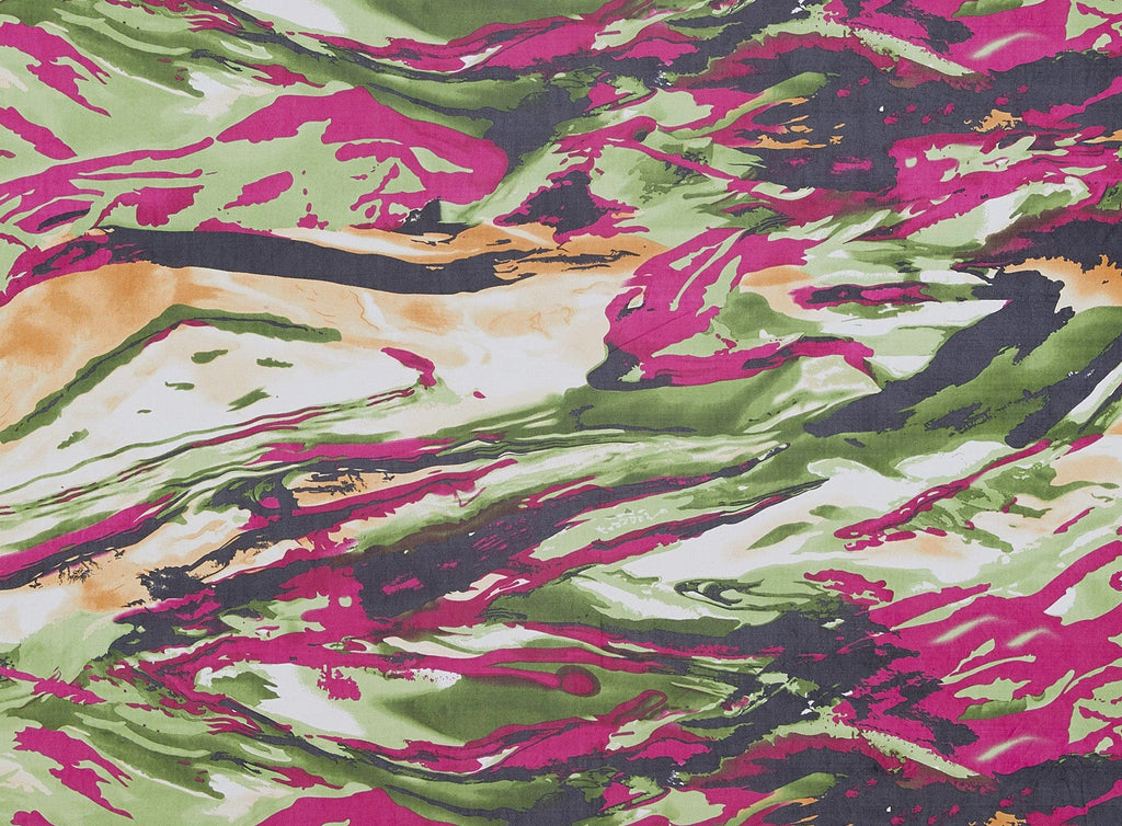 ABSTRACT PRINT ON SILKY KNIT  | 9809-4344 TAN/OLIVE/FUSIA - Zelouf Fabrics