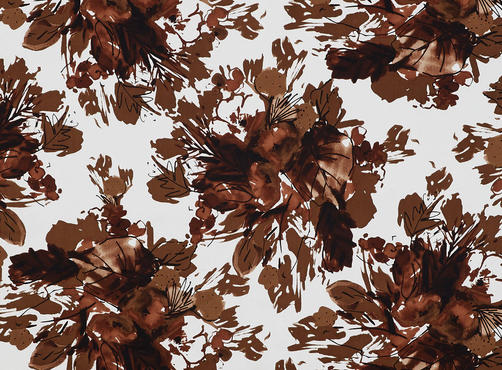 BROWN TAN | 9811-404 - FLORAL PRINT ON CHARMEUSE - Zelouf Fabrics