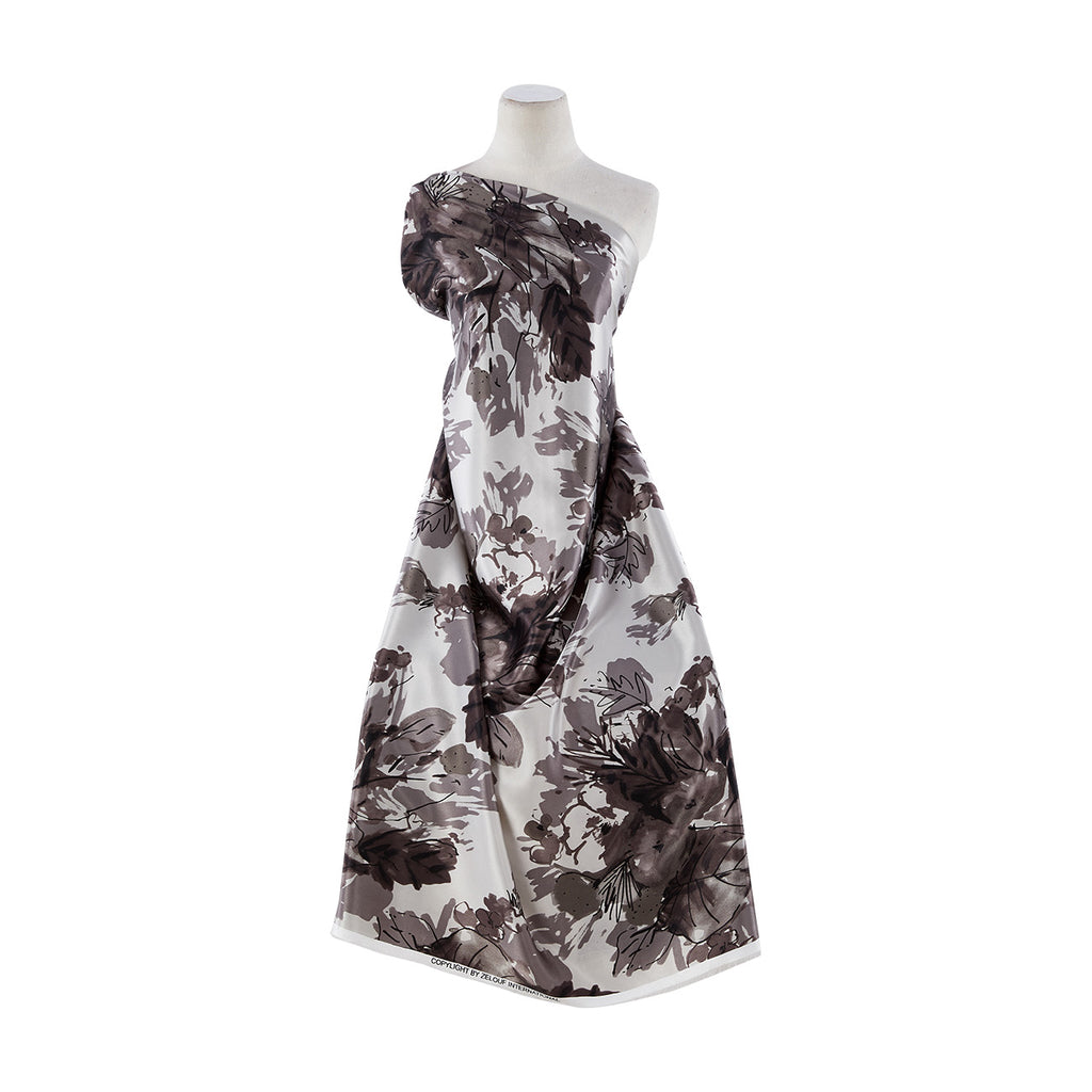 GREY IRON | 9811-404 - FLORAL PRINT ON CHARMEUSE - Zelouf Fabrics