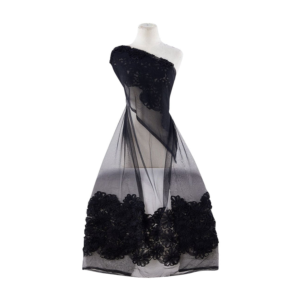 BLACK/BLACK | 9817-1060 - FLOWER SUTASH DOUBLE BORDER ON TULLE - Zelouf Fabrics
