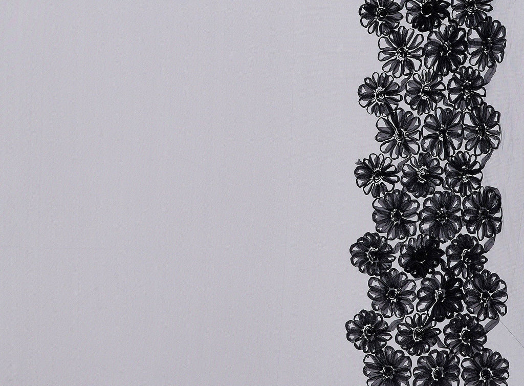 BLACK/BLACK | 9817-1060 - FLOWER SUTASH DOUBLE BORDER ON TULLE - Zelouf Fabrics