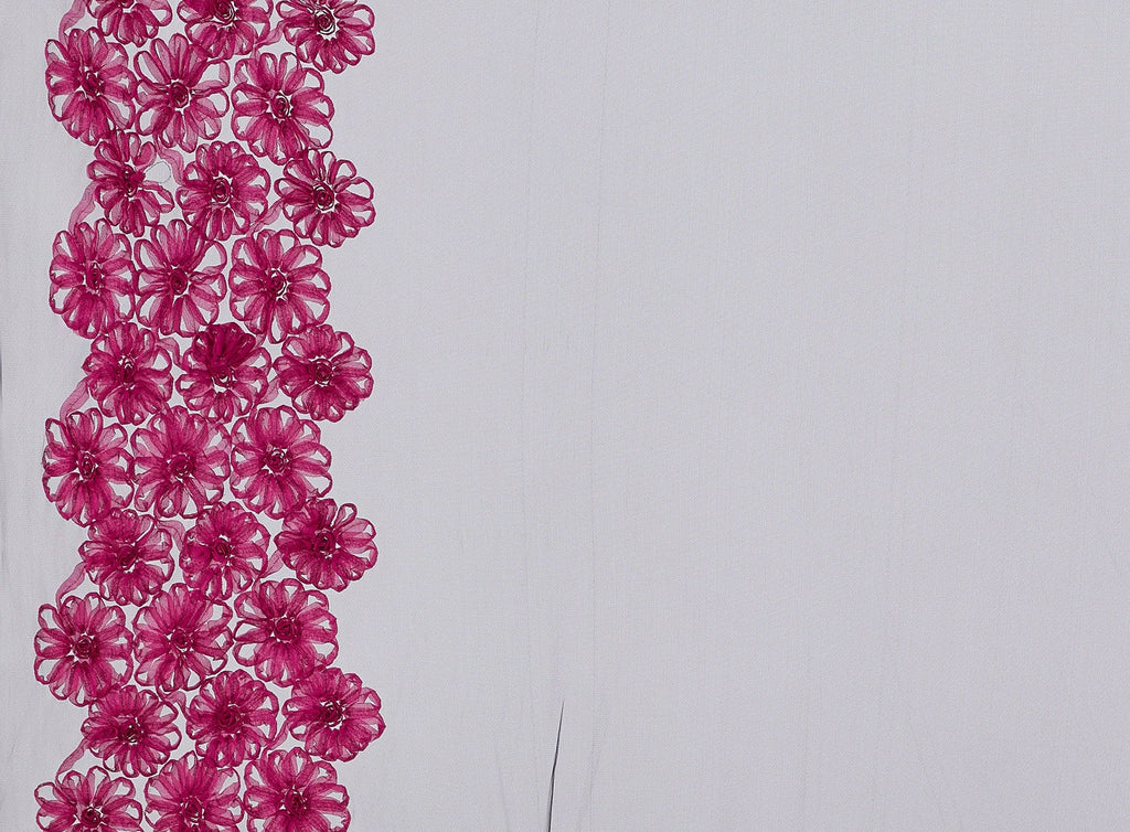 BLACK/FUCHSIA | 9817-1060 - FLOWER SUTASH DOUBLE BORDER ON TULLE - Zelouf Fabrics