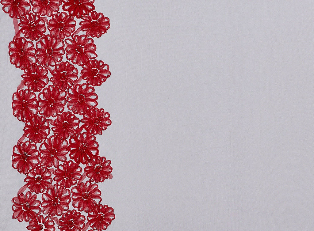 BLACK/RED | 9817-1060 - FLOWER SUTASH DOUBLE BORDER ON TULLE - Zelouf Fabrics