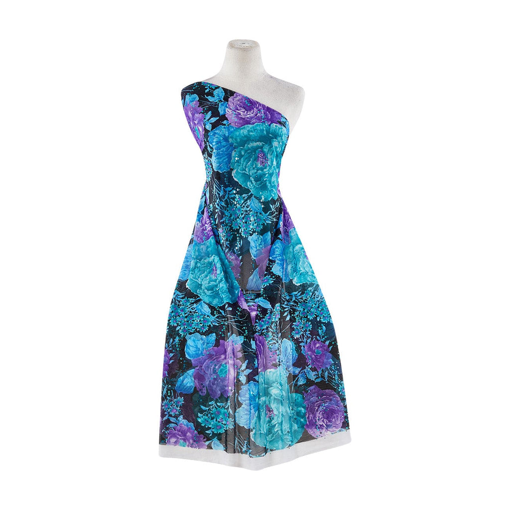 FLORAL PRINT ON MJC WITH SWIRL TRANS  | 9840-631 TRANS PURPLE/TEAL - Zelouf Fabrics