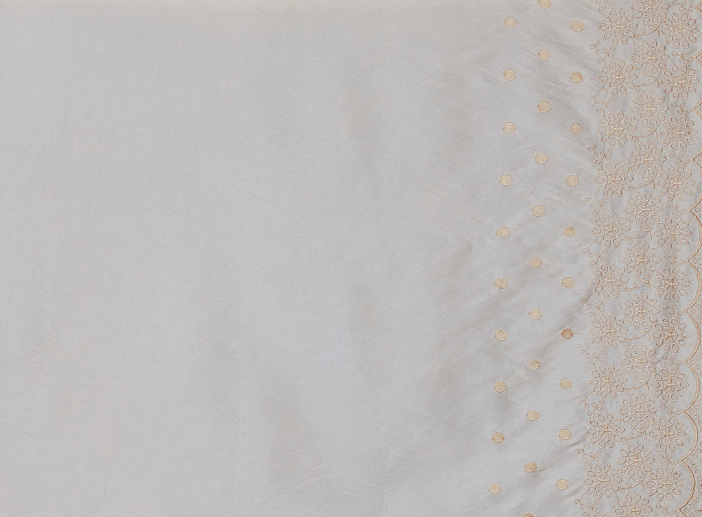 FLORAL WITH DOT DOUBLE BORDER EMB ON N/P TAFFETA  | 9861-6085  - Zelouf Fabrics