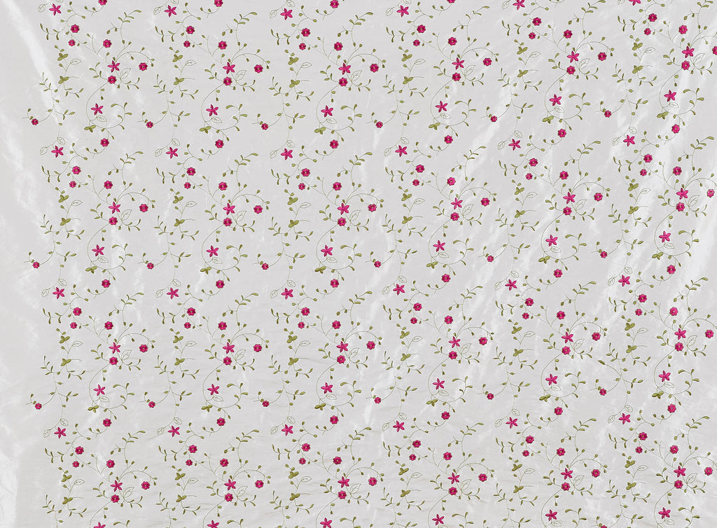 BONE/PLUM | 9862-6085 - ALL OVER DAISY FLOWER EMB. ON N/P TAFFETA - Zelouf Fabric