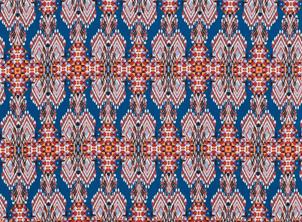 ADSILA ETHNIC PRINT ON ANGELINA CREPE [DIGITAL]  | ZW1608H-1640 C1 TEAL/BRICK - Zelouf Fabrics