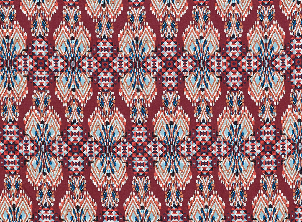 ADSILA ETHNIC PRINT ON ANGELINA CREPE [DIGITAL]  | ZW1608H-1640 C8 BRGNDY/TEAL - Zelouf Fabrics