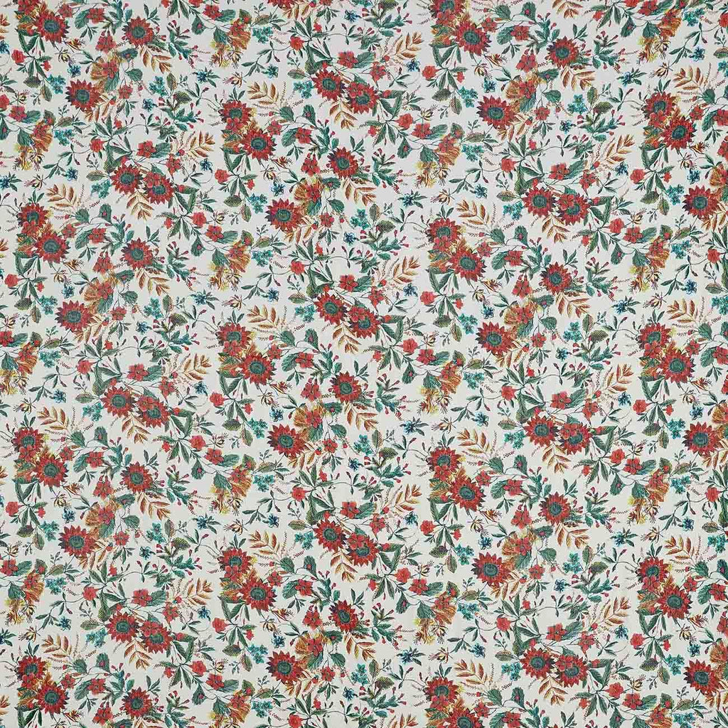 187 IVORY/CORAL | ZW1612AA-4638 - POLLY" SUNFLOWER FLORAL ON RAYON CREPON [DIGI] - Zelouf Fabrics