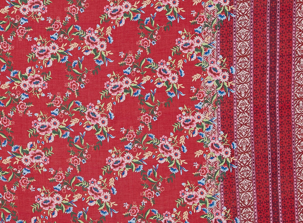 347 RED/CORAL | ZW1612M-2-8901 - "MARIELLA" FLORAL BORDER ON CHALLIS - Zelouf Fabrics
