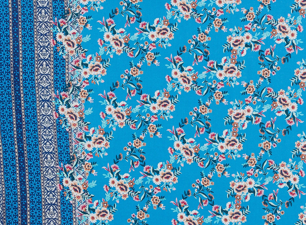 483 OCEAN/MELON | ZW1612M-2-8901 - "MARIELLA" FLORAL BORDER ON CHALLIS - Zelouf Fabrics