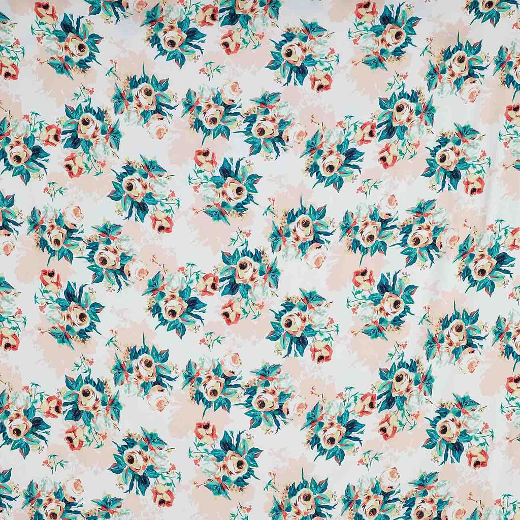 PEACH/GREEN | ZW1612SS-1323 - "PAINTER ROSE" ON BELLE CREPE - Zelouf Fabrics