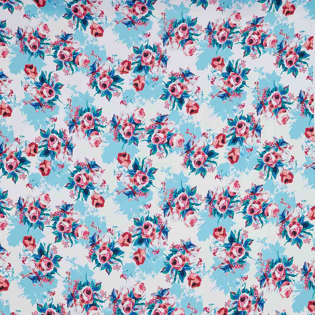 ROSE/BLUE | ZW1612SS-1323 - "PAINTER ROSE" ON BELLE CREPE - Zelouf Fabrics