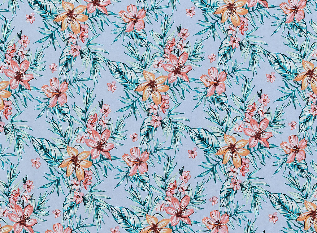 487 LBLUE/CORAL | ZW1701B-1323 - "MOA" FLORAL ON BELLE CREPE - Zelouf Fabrics