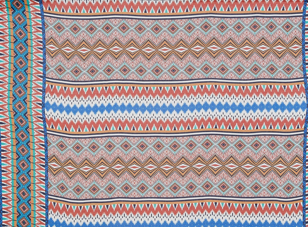 743 COBALT/RED | ZW1701Y-2-8901 - "KENYA" DOUBLE BORDER ON CHALLIS - Zelouf Fabrics
